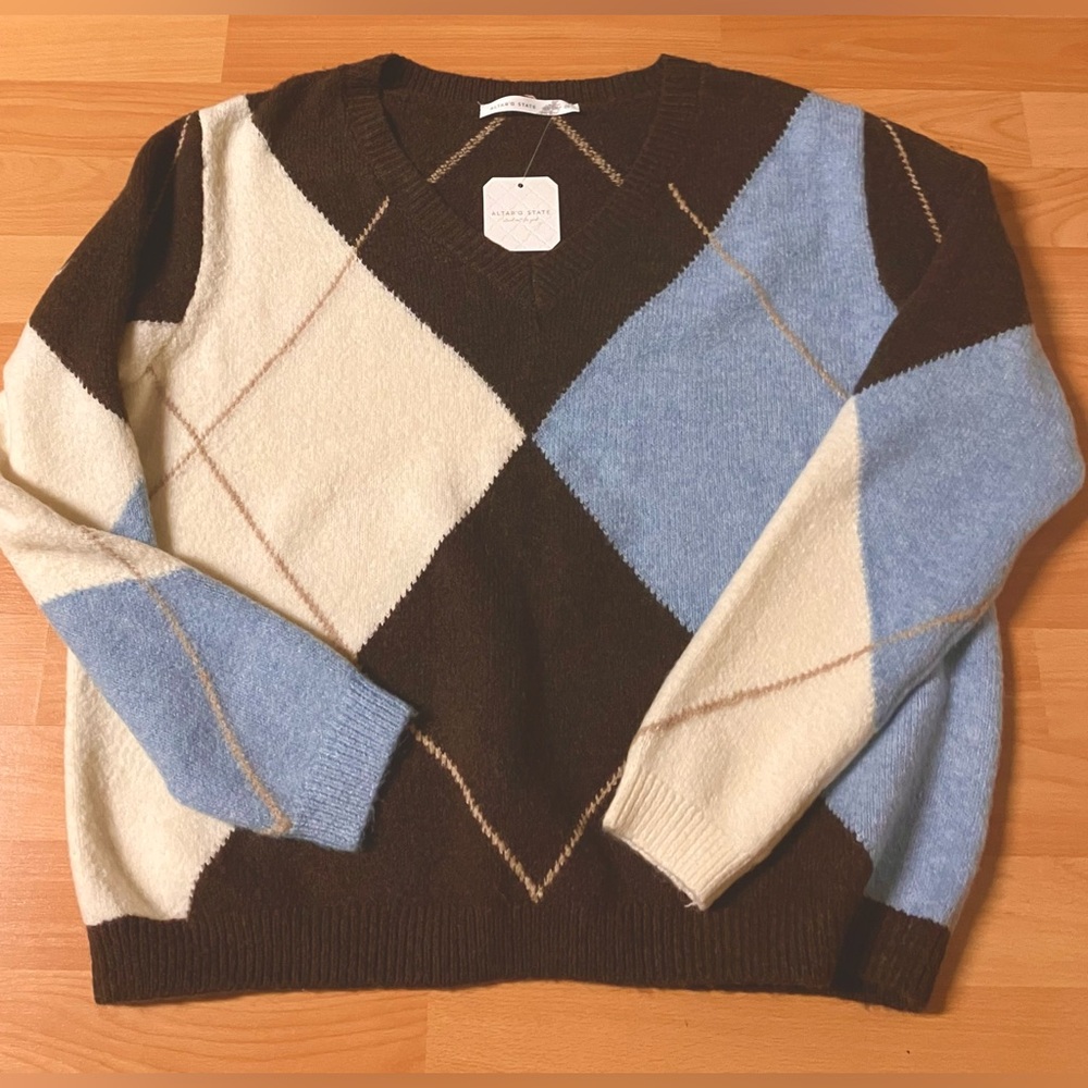 Altar’d State Argyle Multi Patterned Sweater - Br… - image 6
